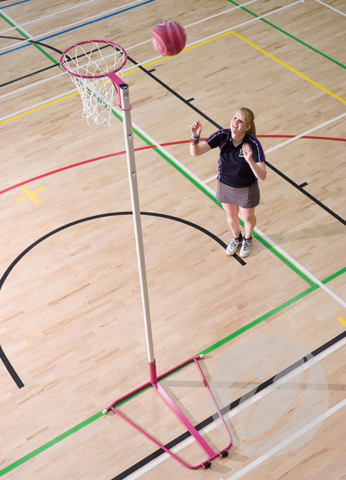 Single Pink Netball Post - Freestanding, 16MM Ring