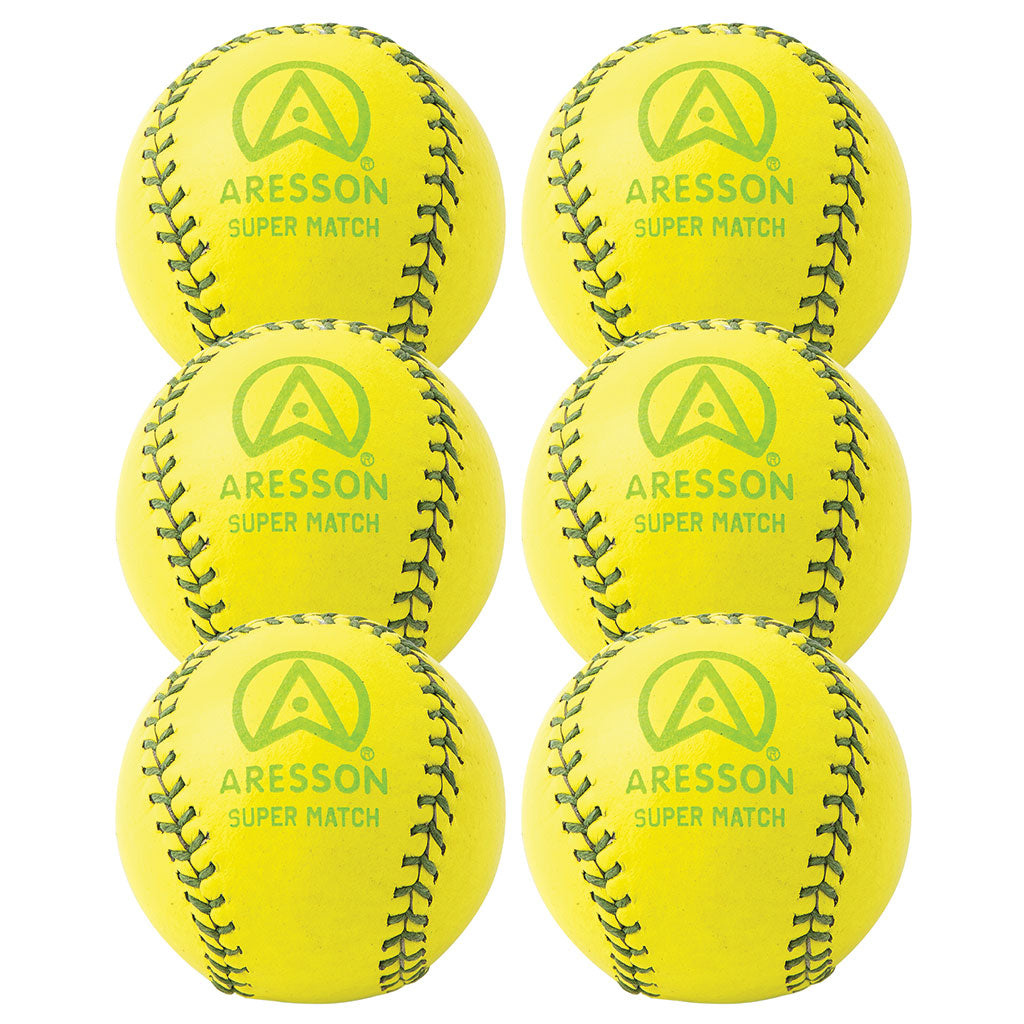 Aresson Super Match Rounders Ball 6 Pack (Yellow)